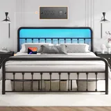 King 14 Inch Metal Bed Frame with Storage, Black, view 1
