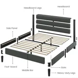 Full Upholstered Bed Frame with Headboard, Grey, view 7