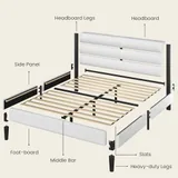Queen Upholstered Bed Frame with LED, White, view 6