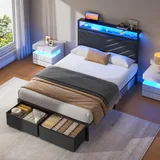 Twin Upholstered Bed Frame with Storage, Black, view 5