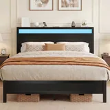 Queen Metal Bed Frame with Storage, Black, view 1