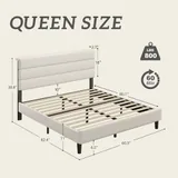 Queen Upholstered Bed Frame with LED, Beige, view 2
