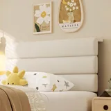 Twin Upholstered Bed Frame with LED, Beige, view 3