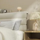 King Upholstered Bed Frame with Headboard, Beige, view 4