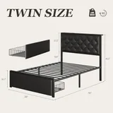 Twin Upholstered Bed Frame with Storage, Black, view 2