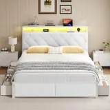 Queen Upholstered Bed Frame with Storage, White, view 7