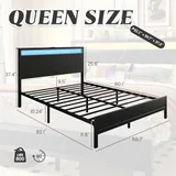 Queen Metal Bed Frame with Storage, Black, view 2