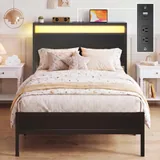 Twin Metal Bed Frame with Charging Station, Black, view 1