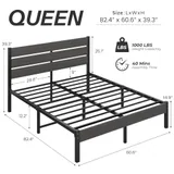Queen Metal Bed Frame with Storage, Grey, view 2