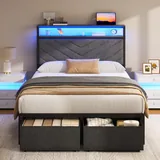 Twin Upholstered Bed Frame with Storage, Grey, view 6