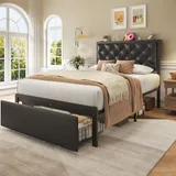 Twin Upholstered Bed Frame with Storage, Black, view 7