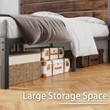 Queen Metal Bed Frame with Storage, Brown, view 4