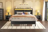 Full Metal Bed Frame with Storage, Black, view 7