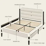 Queen Upholstered Bed Frame with LED, Beige, view 6