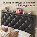 Twin Upholstered Bed Frame with Storage, Black, view 5