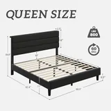 Queen Upholstered Bed Frame with LED, Black, view 2