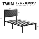 Twin Upholstered Bed Frame with Storage, Grey, view 2