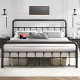 Queen 14 Inch Metal Bed Frame with Storage, Black, view 3