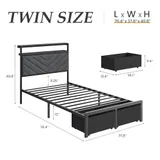 Twin Upholstered Bed Frame with Storage, Grey, view 2