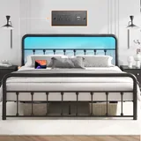 Queen 14 Inch Metal Bed Frame with Storage, Black, view 1