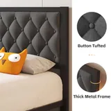 Twin Upholstered Bed Frame with Storage, Grey, view 4