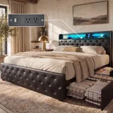 Queen Upholstered Bed Frame with 4 Drawers, Black, view 3