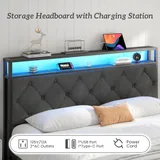 Queen Upholstered Bed Frame with 4 Drawers, Grey, view 4