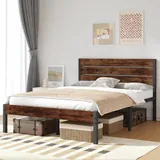 Full Metal Bed Frame with Storage, Brown, view 3