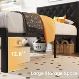 Twin Upholstered Bed Frame with Storage, Black, view 5