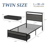 Twin Upholstered Bed Frame with Storage, Grey, view 2