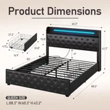 Queen Upholstered Bed Frame with 4 Drawers, Black, view 2