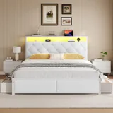 Queen Upholstered Bed Frame with Storage, White, view 3