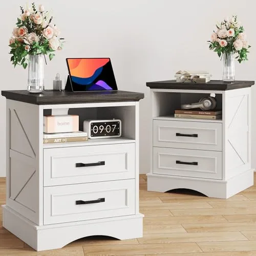 2 Piece Charging Nightstand, White