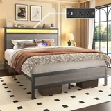 Full Metal Bed Frame with Storage, Grey, view 6